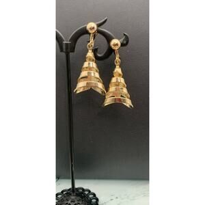 Vintage Marino Gold Tone Cone Shaped Modernist Artsy Screw Back Earrings Signed